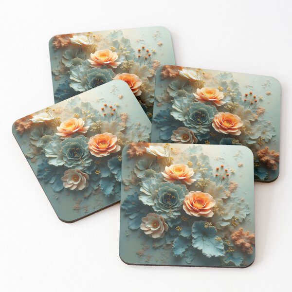 Item preview, Pastel Floral Composition - Elegant 3D Flowers in Soft Blue & Peach Romantic Botanical Art designed and sold by Peter Kraaibeek | Generative Designs and Car Art.