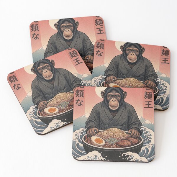 Item preview, Funny Chimpanzee Japanese Ramen Noodles Vintage Kanagawa Wave designed and sold by FurryHavenPH.