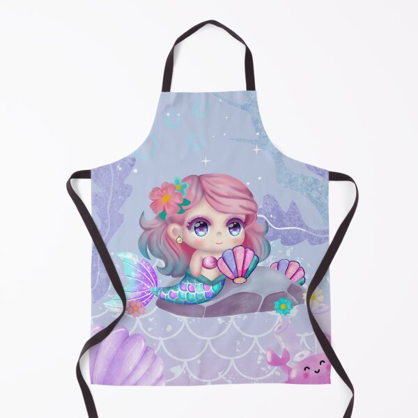 Item preview, A cute cartoon mermaid with pink hair and a colorful tail sits on a rock holding a seashell. designed and sold by hobikeyfimartdijital.