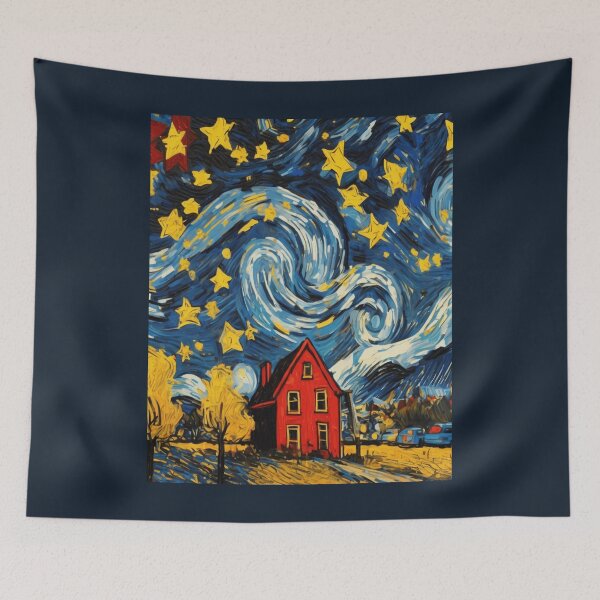 Item preview,  Dreamlike Swirling Night Over Red House designed and sold by Artisticanvas.
