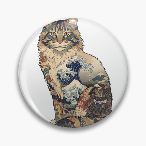 Item preview, Ukiyo-e Cat Collage — Great Wave, Samurai & Sakura Cat Silhouette | Japanese Art Sticker designed and sold by Ukiyo Neko Hyakkei - Cats of the Floating World-.