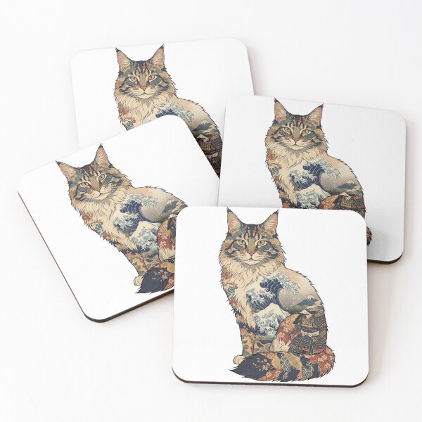Item preview, Ukiyo-e Cat Collage — Great Wave, Samurai & Sakura Cat Silhouette | Japanese Art Sticker designed and sold by Ukiyo Neko Hyakkei - Cats of the Floating World-.