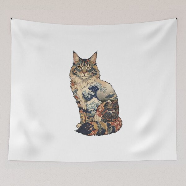 Item preview, Ukiyo-e Cat Collage — Great Wave, Samurai & Sakura Cat Silhouette | Japanese Art Sticker designed and sold by Ukiyo Neko Hyakkei - Cats of the Floating World-.
