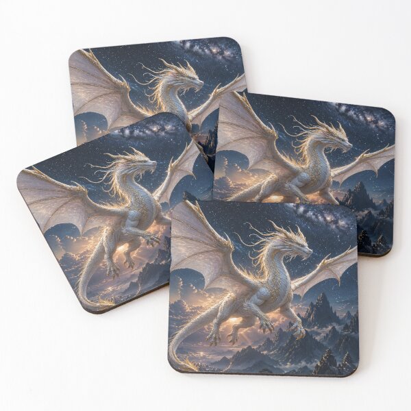 Item preview, Celestial White Dragon Under Starry Sky | Epic Fantasy Night Art designed and sold by DrakariArt.