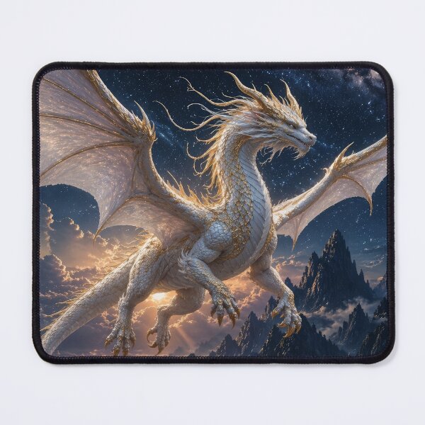 Item preview, Celestial White Dragon Under Starry Sky | Epic Fantasy Night Art designed and sold by DrakariArt.