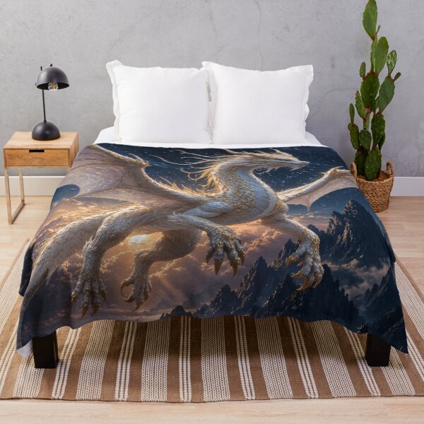 Item preview, Celestial White Dragon Under Starry Sky | Epic Fantasy Night Art designed and sold by DrakariArt.
