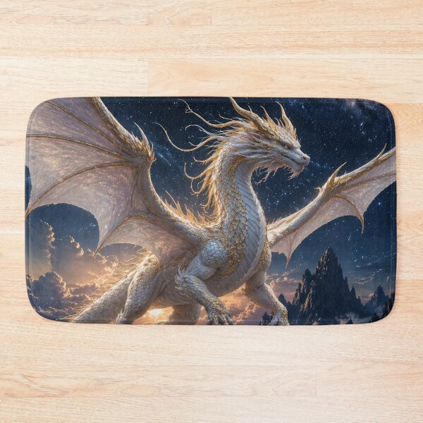 Item preview, Celestial White Dragon Under Starry Sky | Epic Fantasy Night Art designed and sold by DrakariArt.
