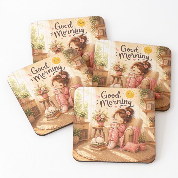 Item preview, Cozy Good Morning Girl & Cat designed and sold by Oddly Blessed.
