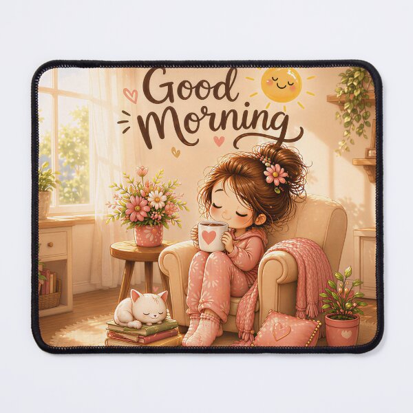 Item preview, Cozy Good Morning Girl & Cat designed and sold by Oddly Blessed.