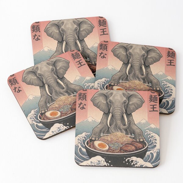 Item preview, Funny Elephant Japanese Ramen Noodles Vintage Kanagawa Wave designed and sold by FurryHavenPH.