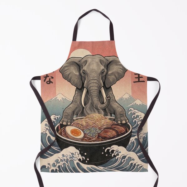 Item preview, Funny Elephant Japanese Ramen Noodles Vintage Kanagawa Wave designed and sold by FurryHavenPH.