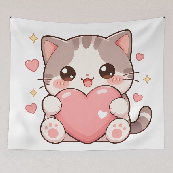 Item preview, Cute cat hugging a heart designed and sold by marilyndon.