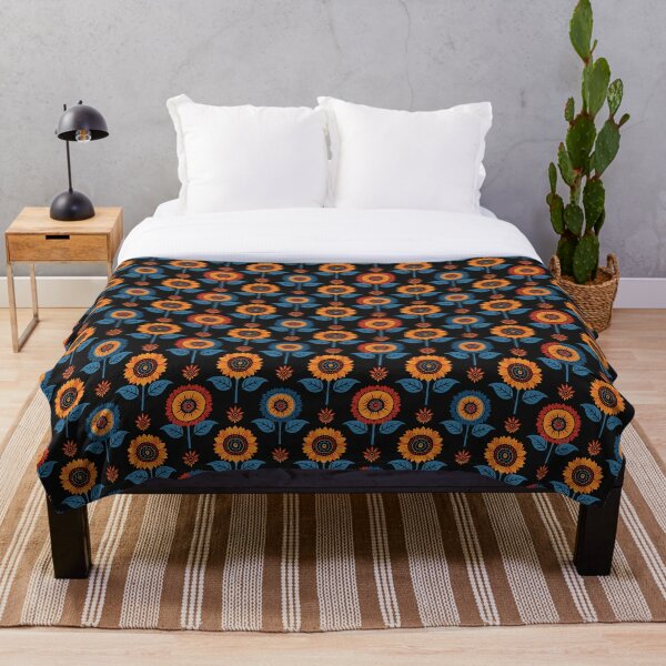 Item preview, orange sunflowers with blue leaves designed and sold by Nice-patterns.
