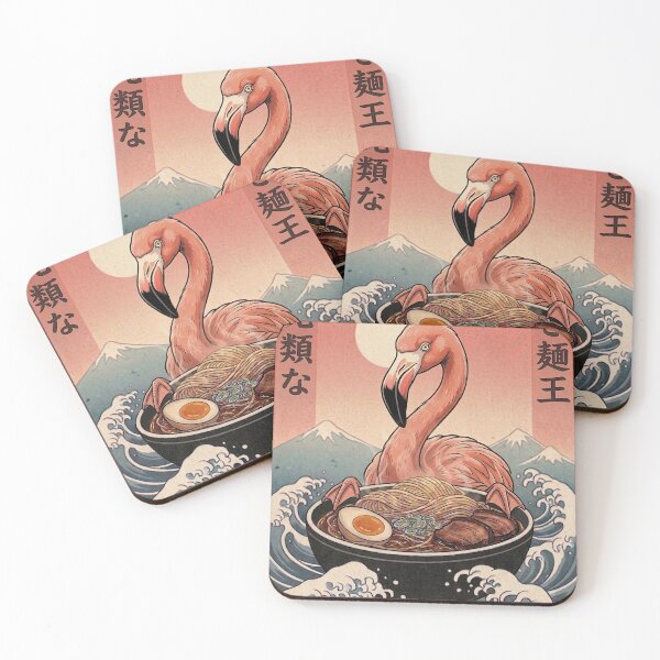 Item preview, Funny Flamingo Japanese Ramen Noodles Vintage Kanagawa Wave designed and sold by FurryHavenPH.
