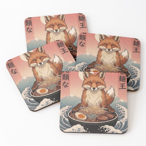 Item preview, Funny Fox Japanese Ramen Noodles Vintage Kanagawa Wave designed and sold by FurryHavenPH.