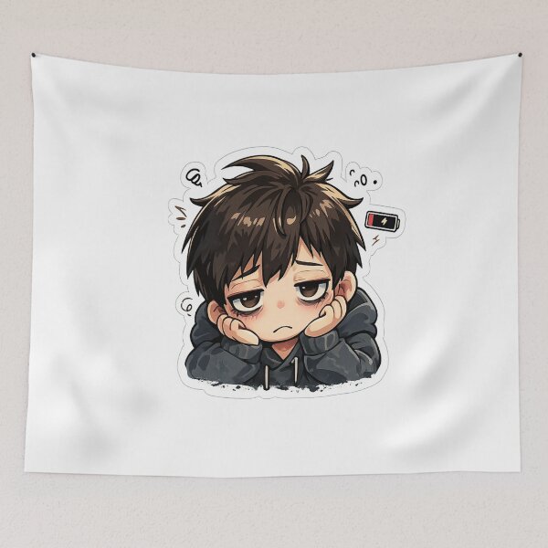Item preview, Tired Student Anime Boy Cute Sad Mood Sticker designed and sold by Artbysarmina.