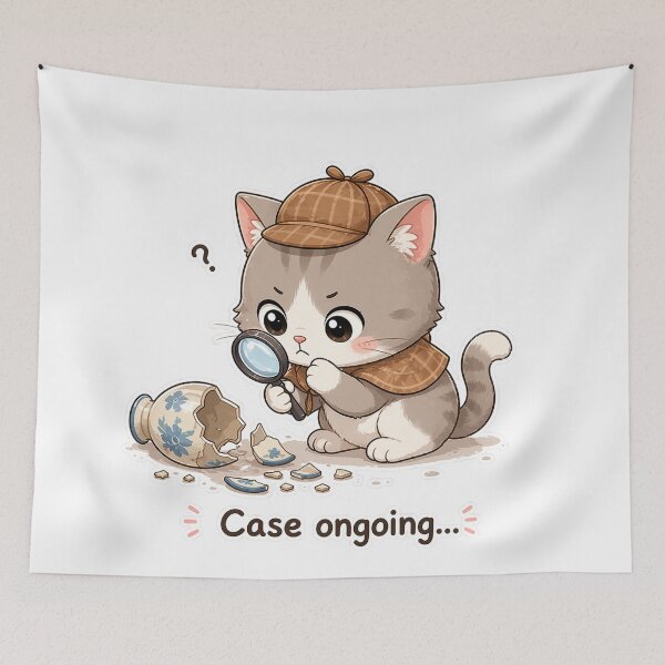 Item preview, Detective Cat Investigating Broken Vase Case Ongoing Moment designed and sold by Sadia  Jannat.