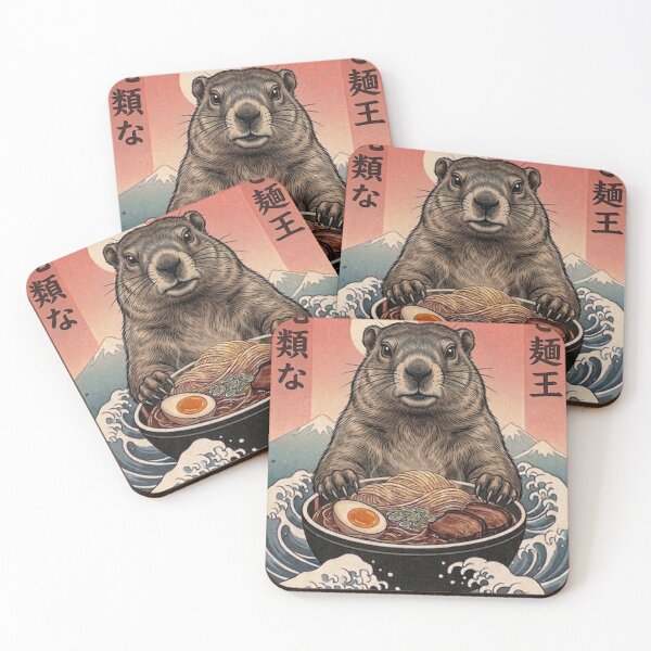 Item preview, Funny Groundhog Japanese Ramen Noodles Vintage Kanagawa Wave designed and sold by FurryHavenPH.