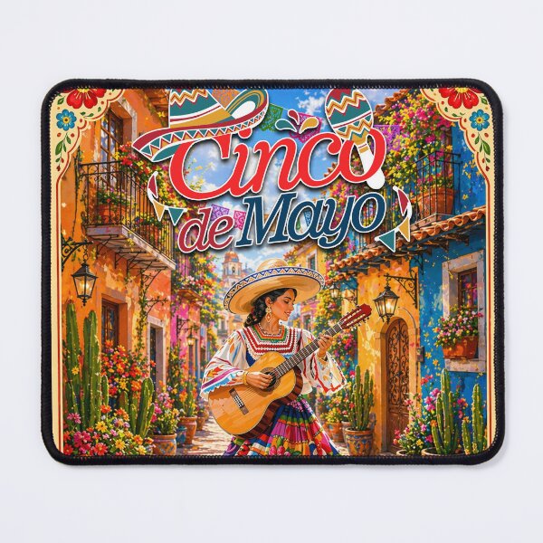 Item preview, Cinco de Mayo Fiesta – Mexican Guitar Girl in Colorful Street designed and sold by Spyshirt.