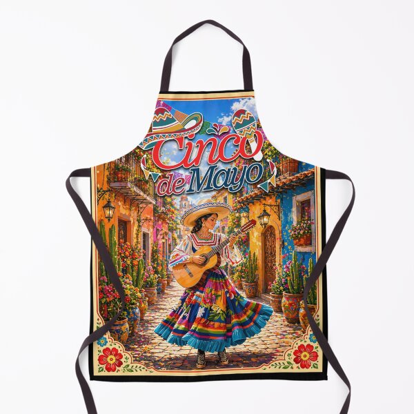 Item preview, Cinco de Mayo Fiesta – Mexican Guitar Girl in Colorful Street designed and sold by Spyshirt.