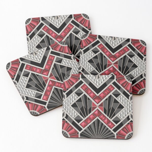 Item preview, Vintage Art Deco Geometric Pattern Red And Black  designed and sold by LEILA ART SPACE.