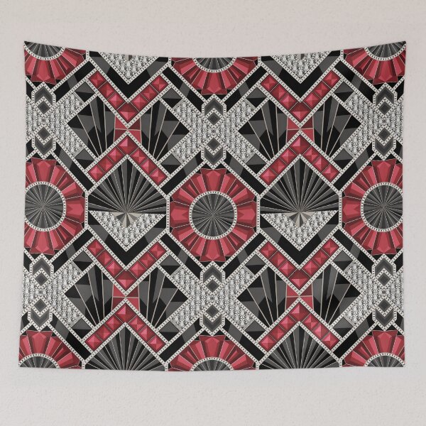 Item preview, Vintage Art Deco Geometric Pattern Red And Black  designed and sold by LEILA ART SPACE.