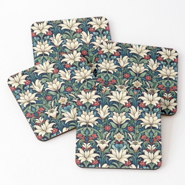 Item preview, white lilies with red flowers designed and sold by Nice-patterns.
