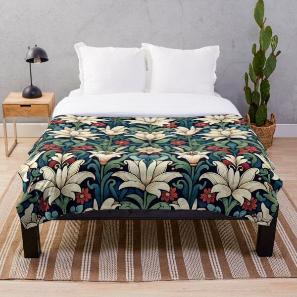 Item preview, white lilies with red flowers designed and sold by Nice-patterns.