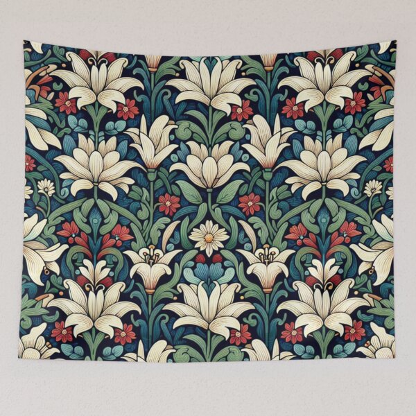 Item preview, white lilies with red flowers designed and sold by Nice-patterns.