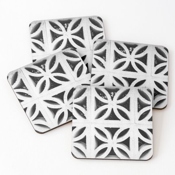 Item preview, Concrete Breeze Block Wall With Repeating Geometric Flower Pattern In Black And White designed and sold by Nmallia.