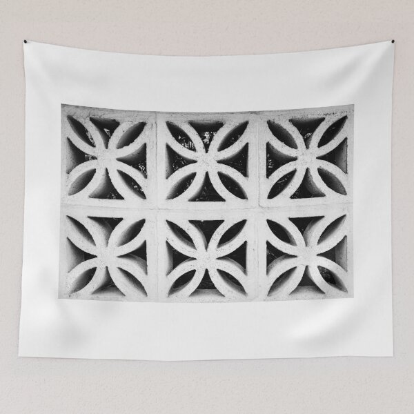 Item preview, Concrete Breeze Block Wall With Repeating Geometric Flower Pattern In Black And White designed and sold by Nmallia.
