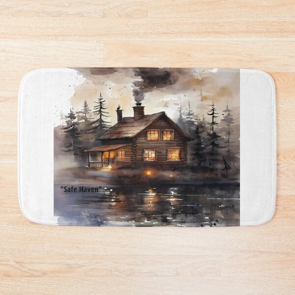 Item preview, Safe Haven - Cozy Lakeside Log Cabin Watercolor designed and sold by Modern Nest Art.