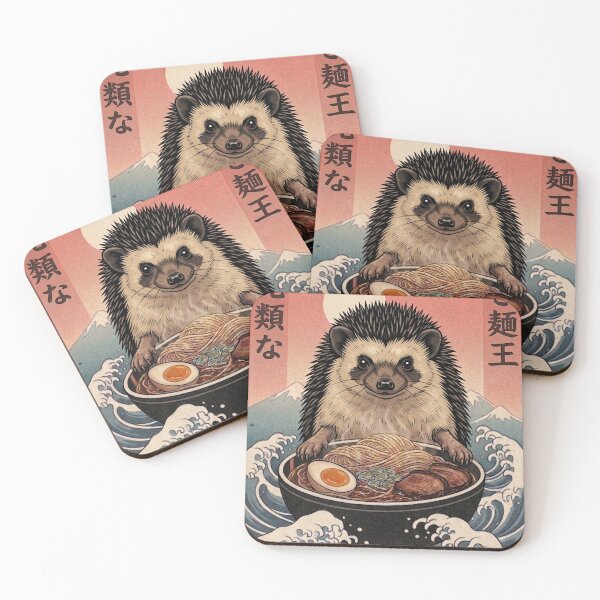Item preview, Funny Hedgehog Japanese Ramen Noodles Vintage Kanagawa Wave designed and sold by FurryHavenPH.