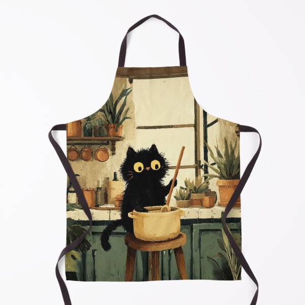 Item preview, Black Cat Stirring Soup on Stool in Cozy Kitchen designed and sold by Erika Kaisersot.