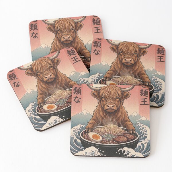 Item preview, Funny Highland Cow Japanese Ramen Noodles Vintage Kanagawa Wave designed and sold by FurryHavenPH.