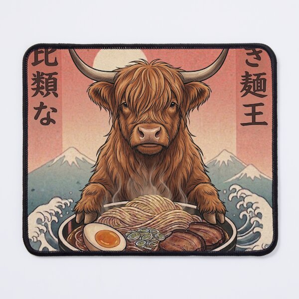 Item preview, Funny Highland Cow Japanese Ramen Noodles Vintage Kanagawa Wave designed and sold by FurryHavenPH.