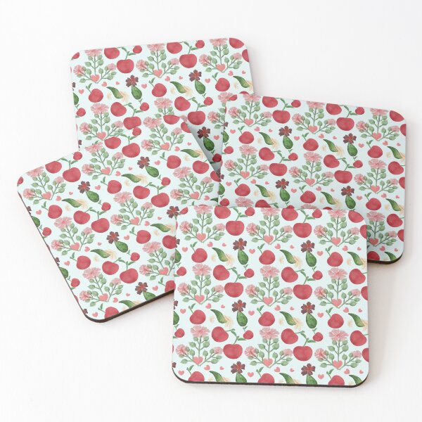 Item preview,   Watercolor Cherry Floral Pattern, Cute Cherries and Flowers Seamless Design, Romantic Heart Aesthetic,  designed and sold by HopeAndHustle.