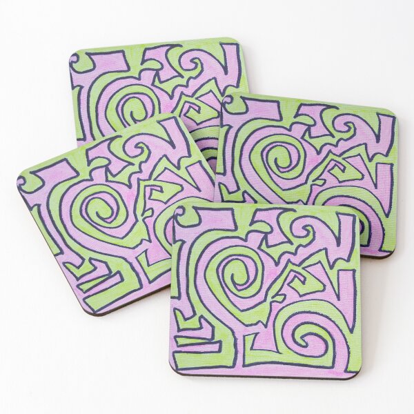 Item preview, Green and Pink Doodle Abstract Acrylic Painting designed and sold by Gordon Bryan.