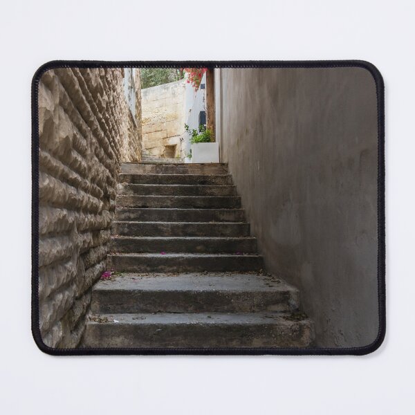 Item preview, Stone Staircase Alley With Pink Bougainvillea Overhang in a Quiet Mediterranean Village Lane designed and sold by Nmallia.
