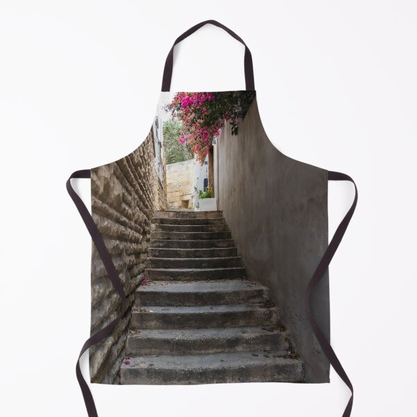 Item preview, Stone Staircase Alley With Pink Bougainvillea Overhang in a Quiet Mediterranean Village Lane designed and sold by Nmallia.