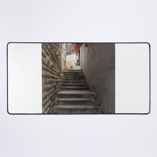 Item preview, Stone Staircase Alley With Pink Bougainvillea Overhang in a Quiet Mediterranean Village Lane designed and sold by Nmallia.
