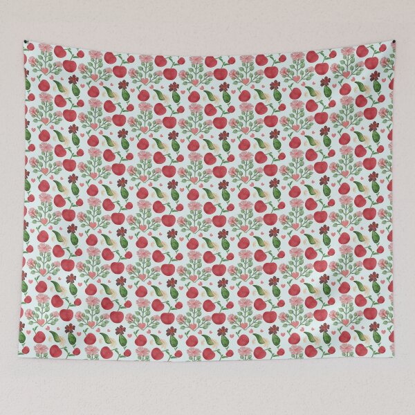 Item preview,   Watercolor Cherry Floral Pattern, Cute Cherries and Flowers Seamless Design, Romantic Heart Aesthetic,  designed and sold by HopeAndHustle.