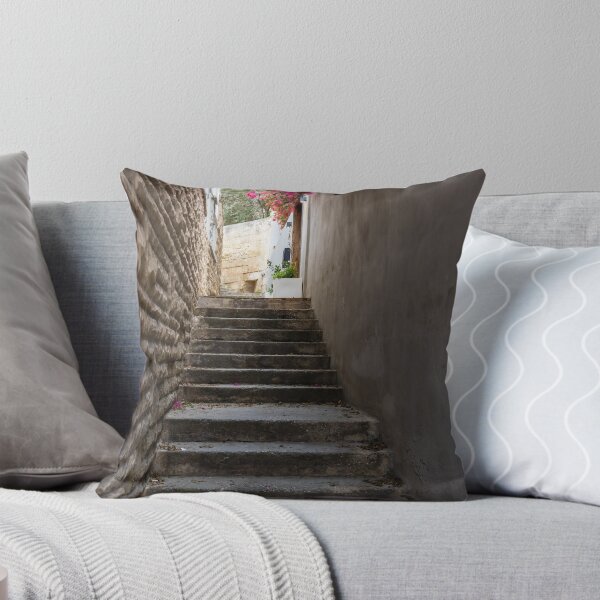 Item preview, Stone Staircase Alley With Pink Bougainvillea Overhang in a Quiet Mediterranean Village Lane designed and sold by Nmallia.