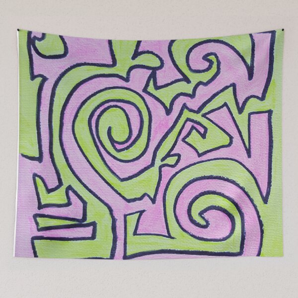 Item preview, Green and Pink Doodle Abstract Acrylic Painting designed and sold by Gordon Bryan.