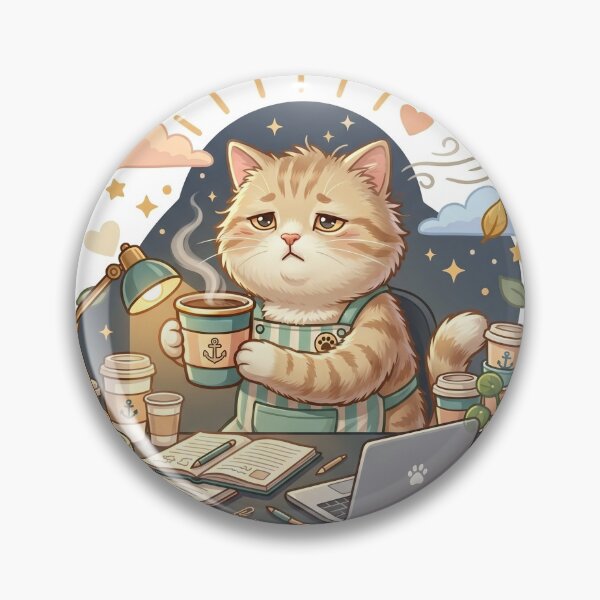 Item preview, Overstimulated Fluffy Cat Surrounded by Coffee Cups in Late Night Study Chaos – Relatable Burnout Aesthetic Sticker designed and sold by wildbest.