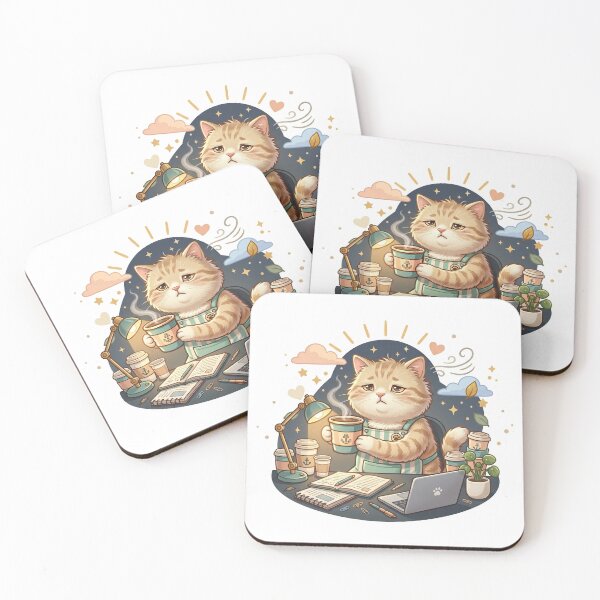Item preview, Overstimulated Fluffy Cat Surrounded by Coffee Cups in Late Night Study Chaos – Relatable Burnout Aesthetic Sticker designed and sold by wildbest.