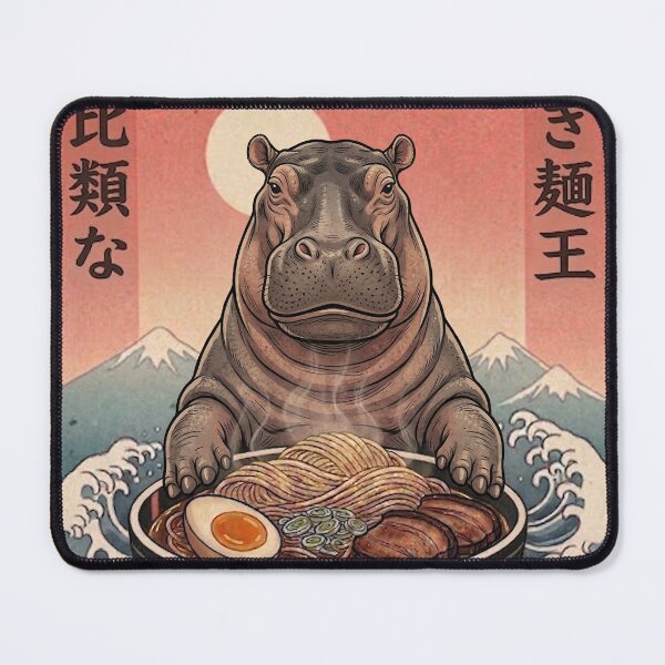 Item preview, Funny Hippopotamus Japanese Ramen Noodles Vintage Kanagawa Wave designed and sold by FurryHavenPH.