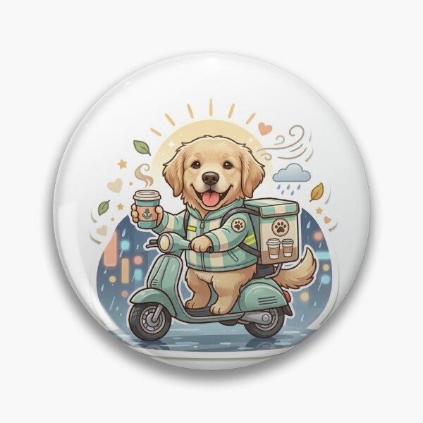 Item preview, Golden Retriever Coffee Delivery Rider in Rainy Night City – Small Hustle Story Urban Sticker designed and sold by wildbest.