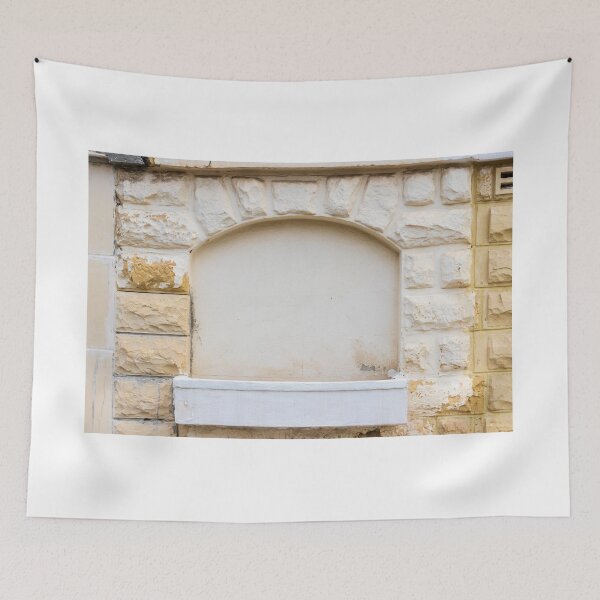 Item preview, Weathered Arched Niche in Stone Facade With Plaster Ledge and Aged Mediterranean Texture designed and sold by Nmallia.