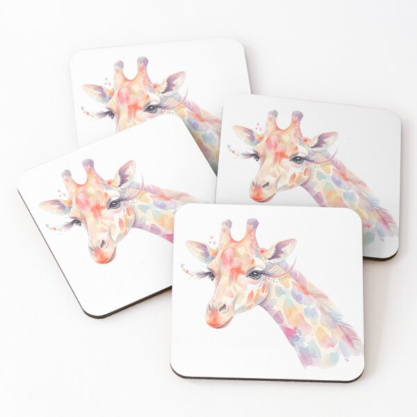 Item preview, Whimsical giraffe in pastel watercolor with floral eyelashes designed and sold by VibranPalette.